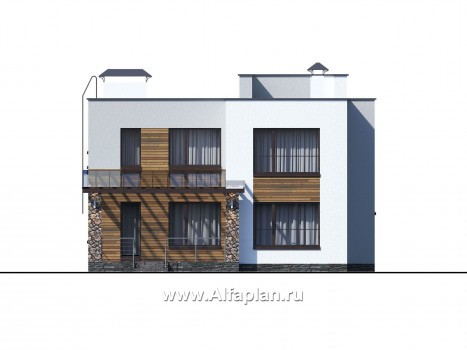 Проекты домов Альфаплан - «Престиж» - проект удобного и просторного дома с плоской кровлей - превью фасада №3