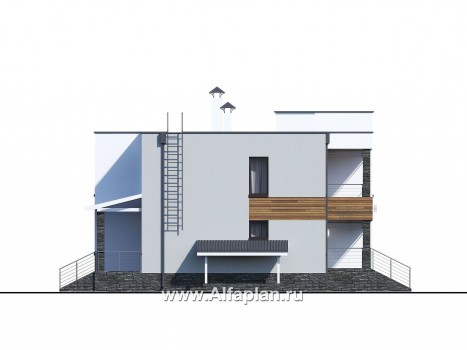 Проекты домов Альфаплан - «Престиж» - проект удобного и просторного дома с плоской кровлей, и с цокольным этажом - превью фасада №2