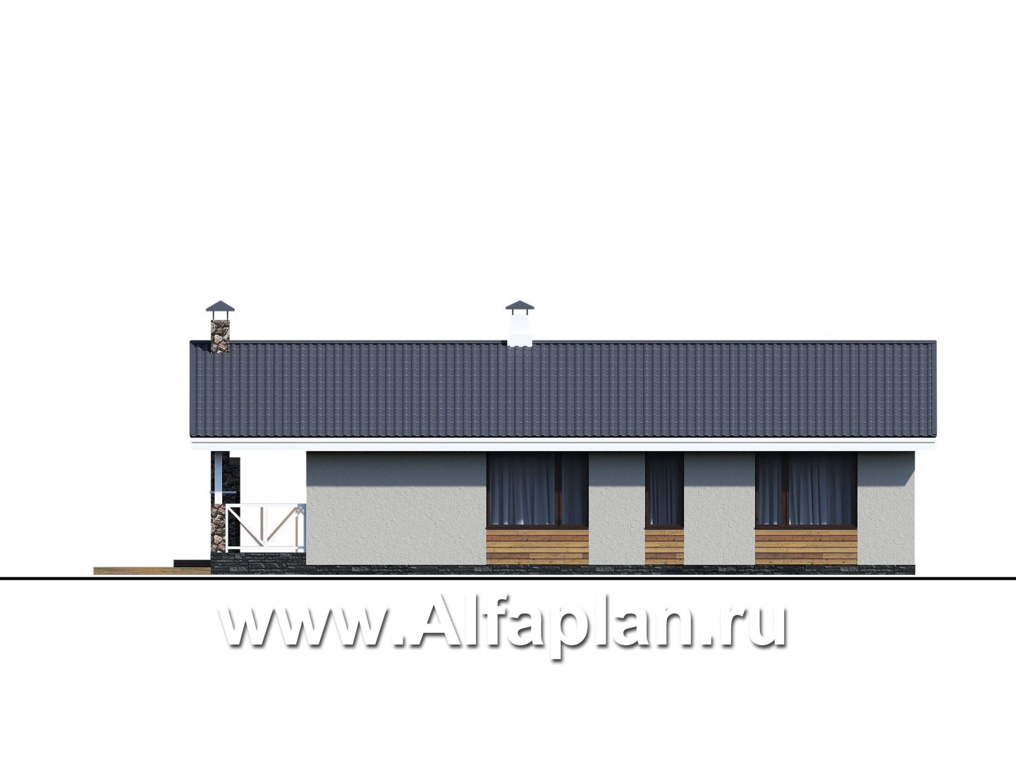 Проекты домов Альфаплан - «Мелета» - уютный одноэтажный дом с террасой - изображение фасада №4