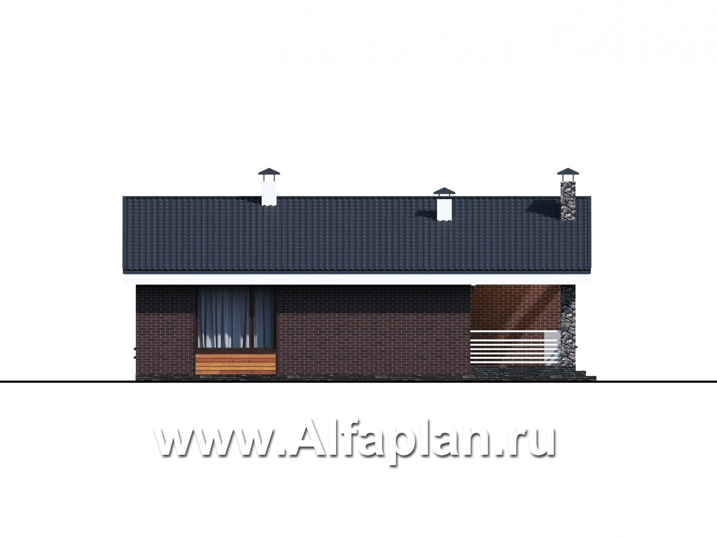 Проекты домов Альфаплан - «Веда» - проект одноэтажного дома с двускатной кровлей (три спальни) - изображение фасада №3
