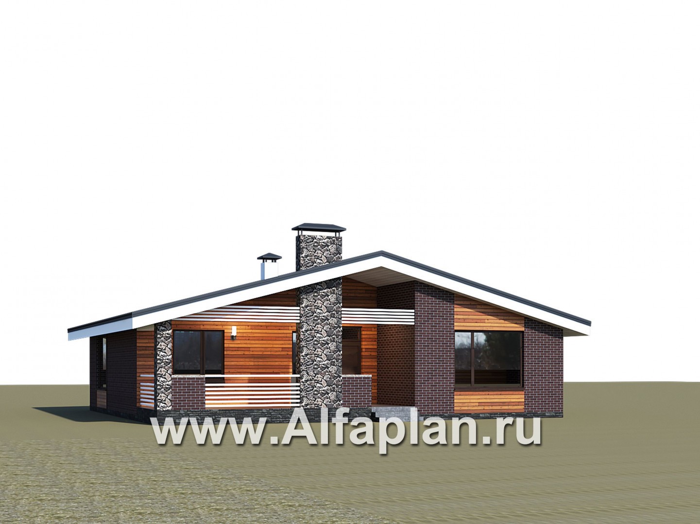 Проекты домов Альфаплан - «Веда» - проект одноэтажного дома с двускатной кровлей (три спальни) - дополнительное изображение №1