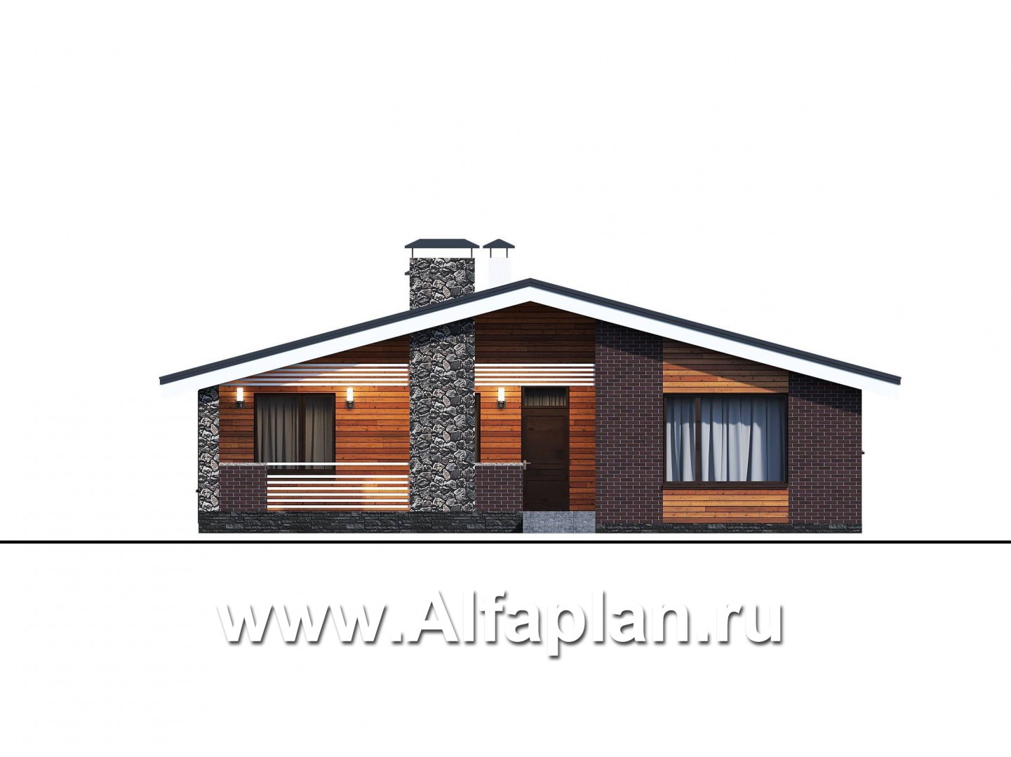 Проекты домов Альфаплан - «Веда» - проект одноэтажного дома с сауной - изображение фасада №2