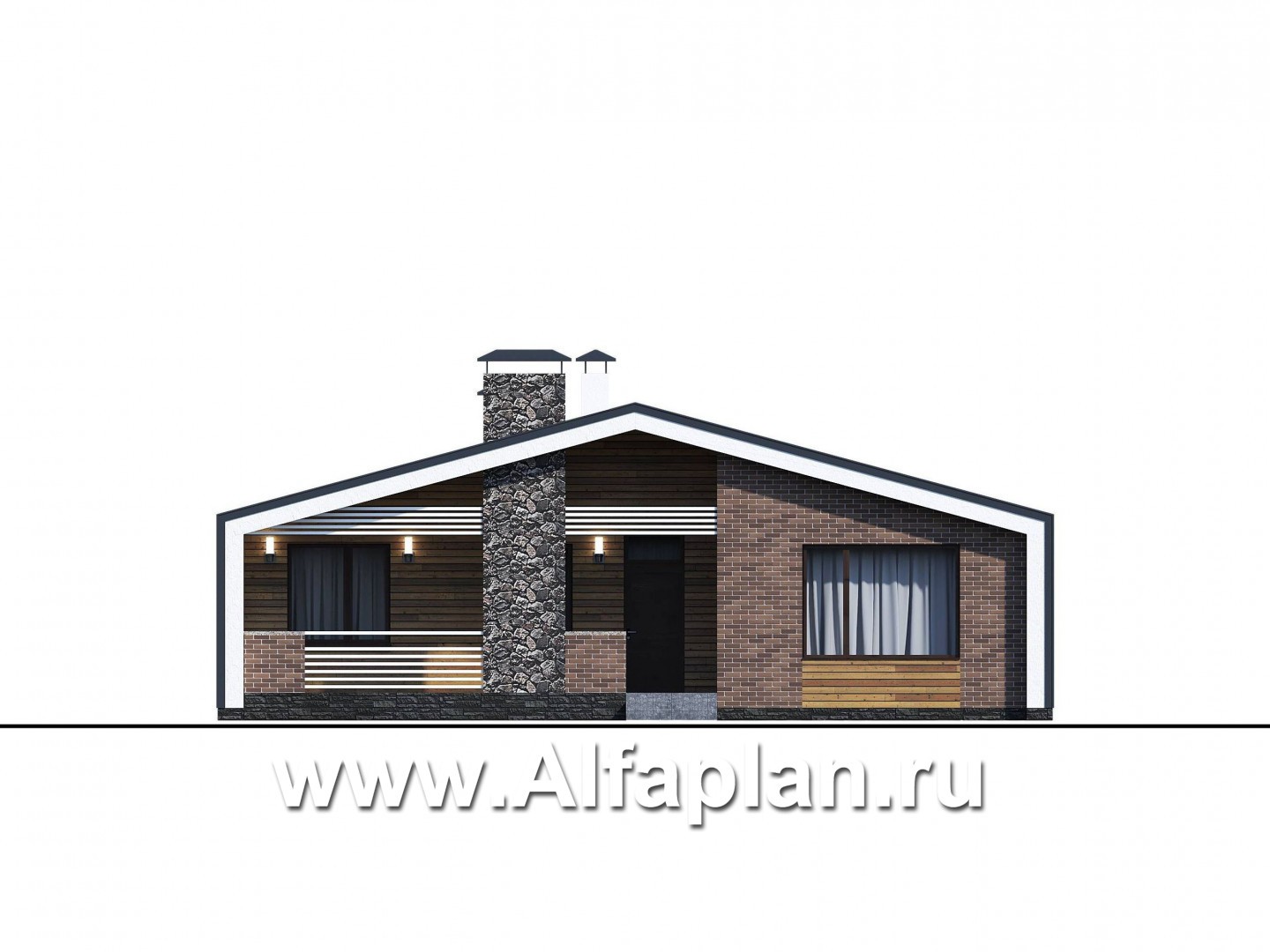 Проекты домов Альфаплан - «Веда» - проект одноэтажного дома с сауной в стиле барн - изображение фасада №1