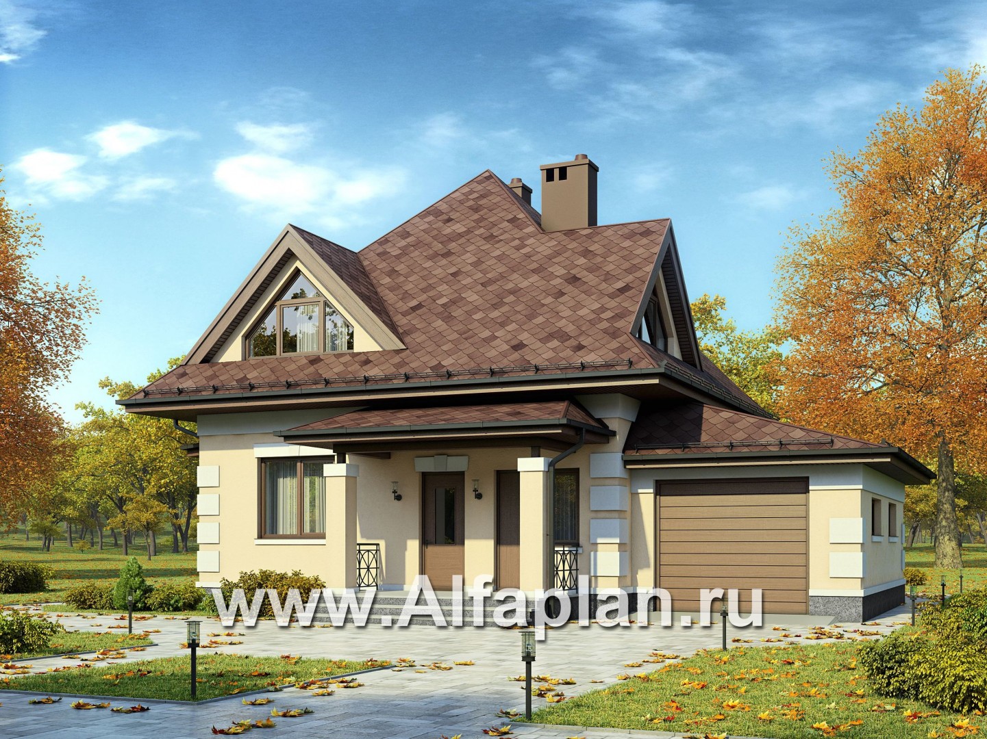 Проекты домов Альфаплан - Проект экономичного дома с гаражом - основное изображение