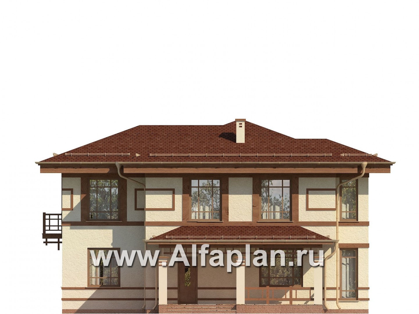 Проекты домов Альфаплан - Проект двухэтажного дома с восточными мотивами - изображение фасада №1