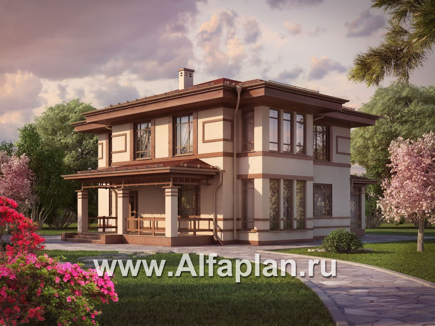 Проекты домов Альфаплан - Проект двухэтажного дома с восточными мотивами - основное изображение