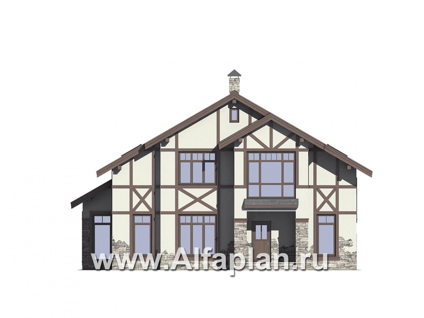 Проекты домов Альфаплан - Проект загородный дом с фахверком на фасадах - изображение фасада №1