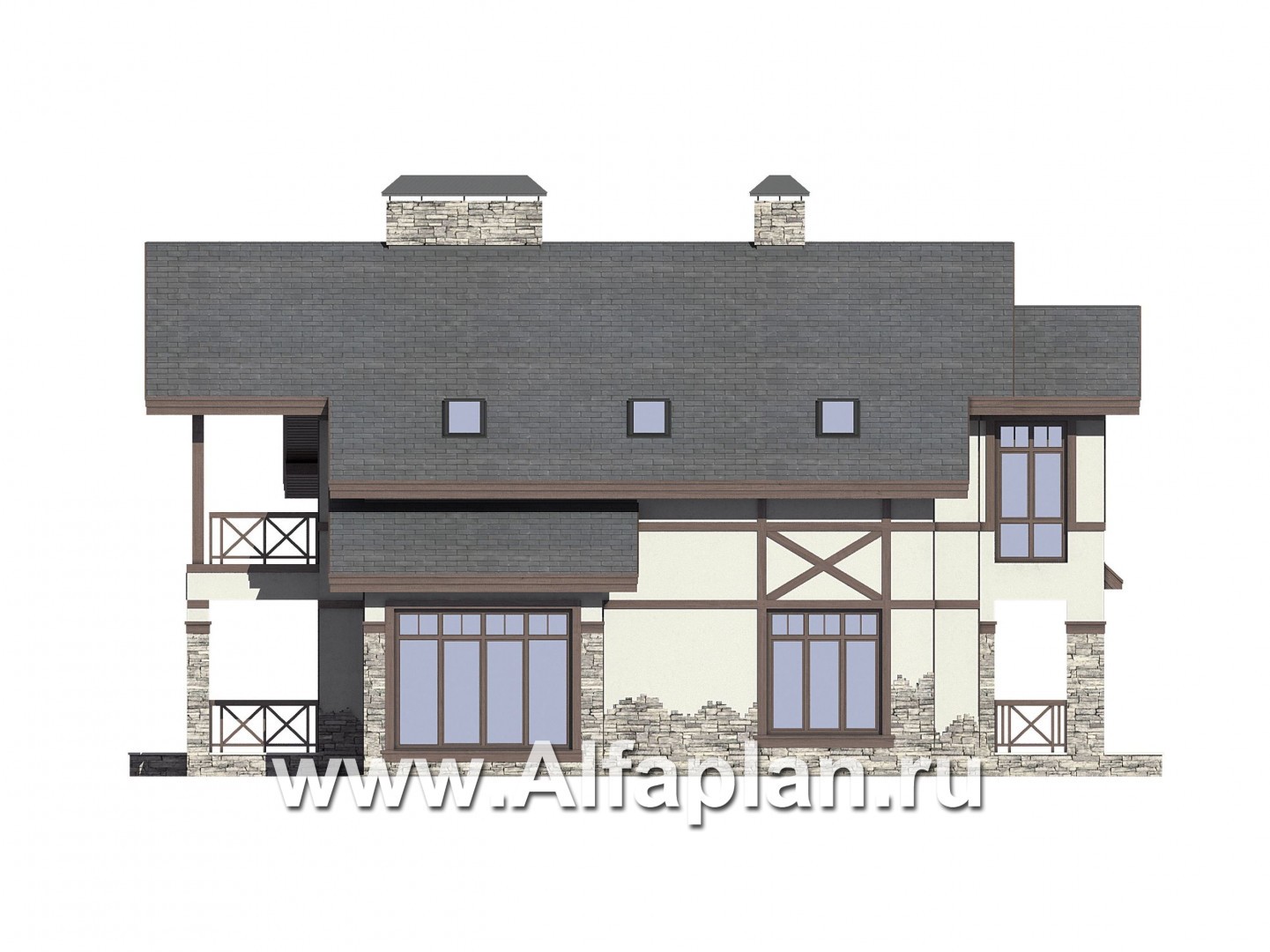Проекты домов Альфаплан - Проект загородный дом с фахверком на фасадах - изображение фасада №4