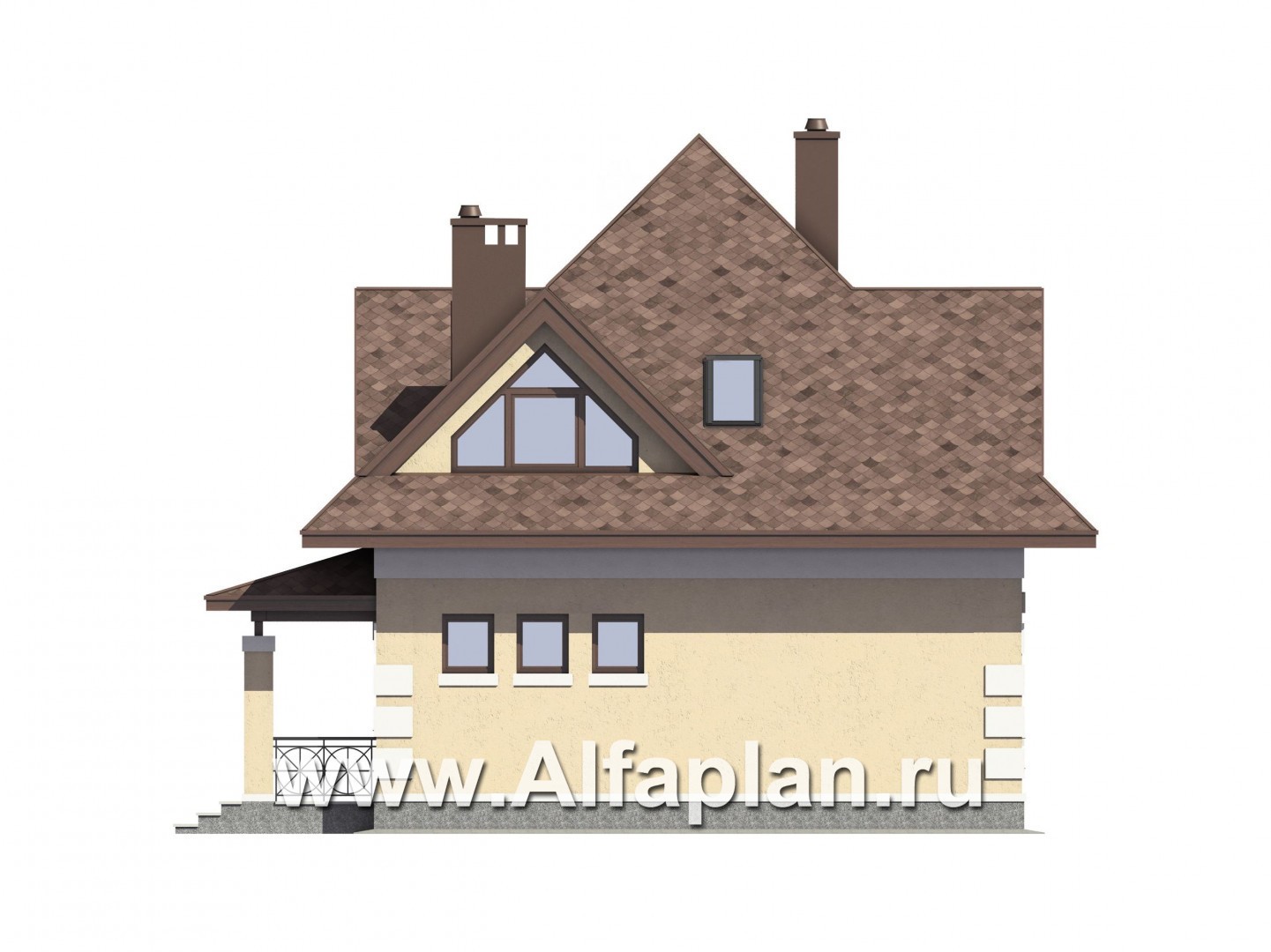 Проекты домов Альфаплан - Проект компактного мансардного дома из газобетона - изображение фасада №2