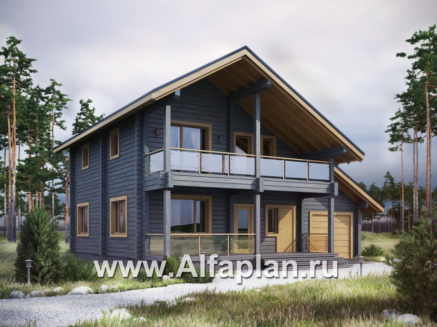 Проекты домов Альфаплан - Проект деревянного загородного дома с гаражом - дополнительное изображение №1