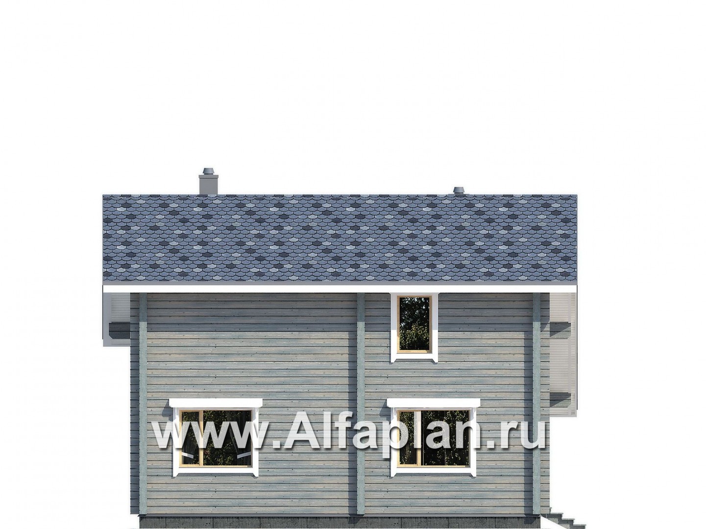 Проекты домов Альфаплан - Проект деревянного дома с простой двускатной кровлей - изображение фасада №2
