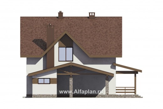 Проекты домов Альфаплан - Проект компатного дома с навесом для машины - превью фасада №4