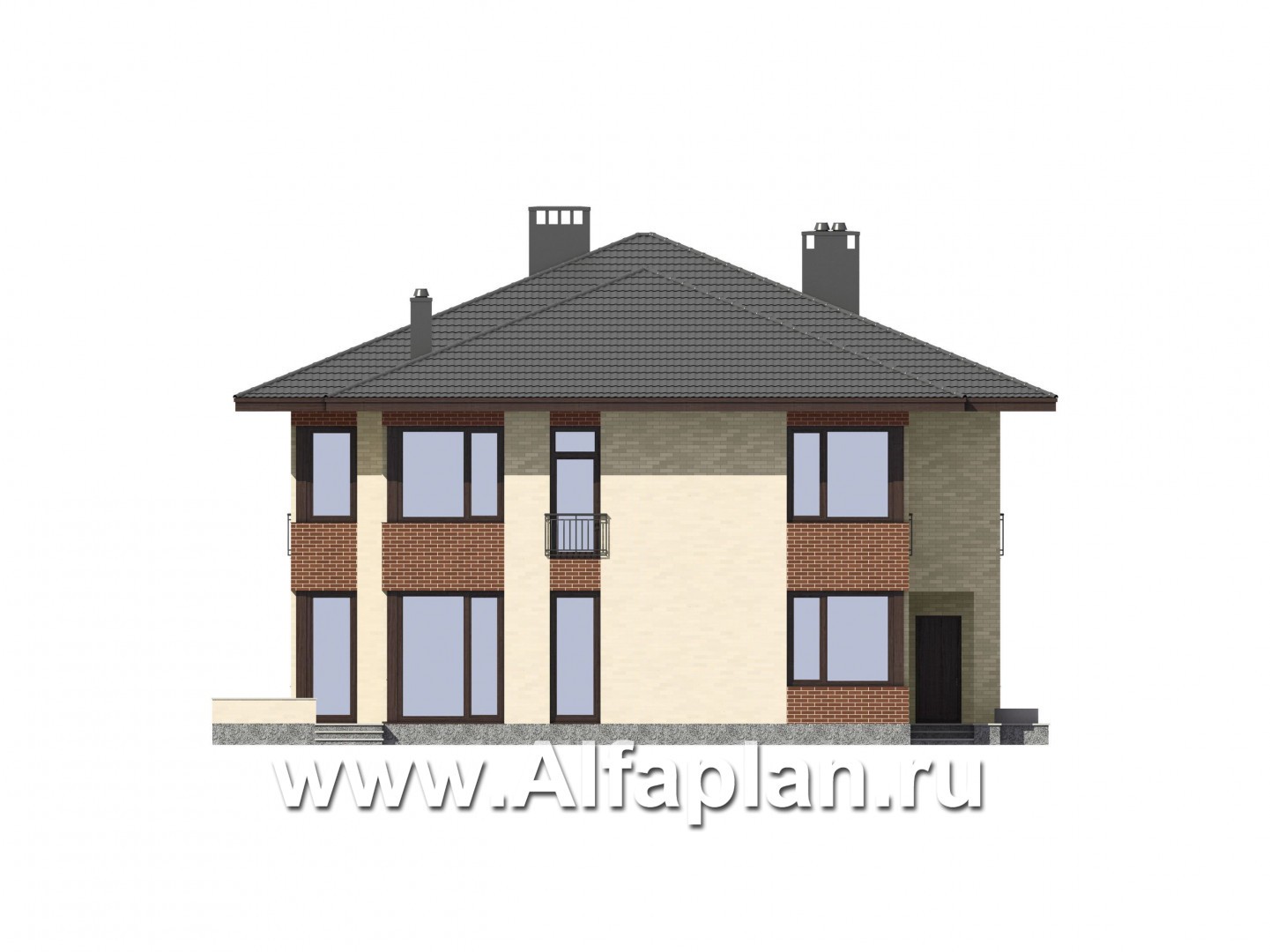 Проекты домов Альфаплан - Блокированный дом на 2 семьи - изображение фасада №3