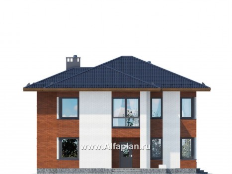Проект двухэтажного дома, планировка с кабинетом и  спальней на 1 эт, с террасой, в современном стиле - превью фасада дома