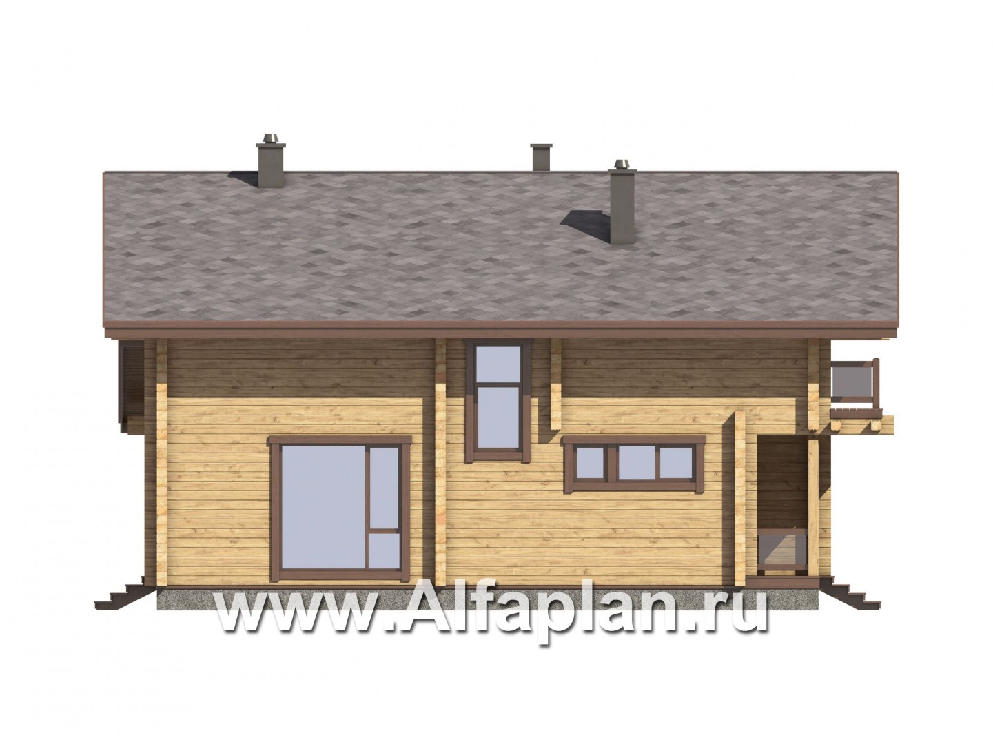 Проекты домов Альфаплан - Проект дома из бруса с навесом для машины и угловой террасой - изображение фасада №3