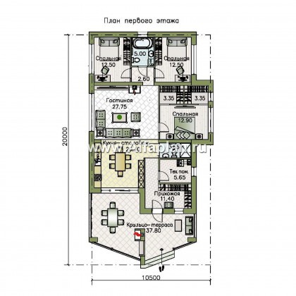 Проекты домов Альфаплан - «Персефона» - современный одноэтажный коттедж с барбекю на террасе - превью плана проекта №1