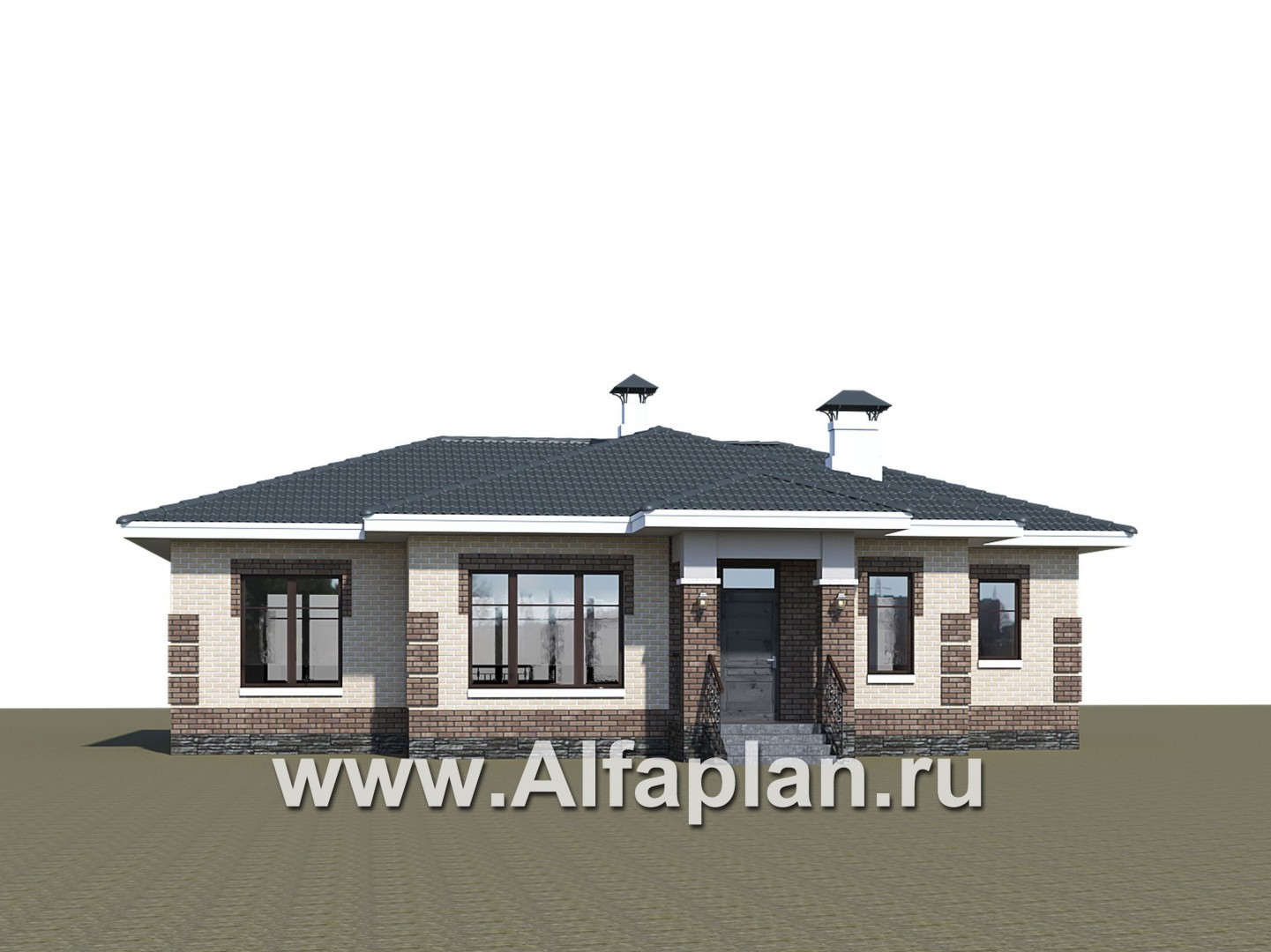 «Авалон» - проект одноэтажного дома из кирпича, с террасой - дизайн дома №1