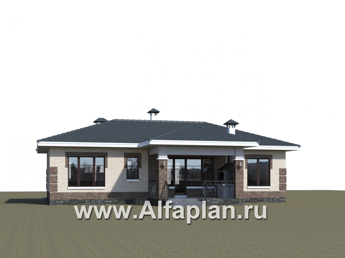 «Авалон» - проект одноэтажного дома из кирпича, с террасой - дизайн дома №2