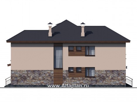 Проекты домов Альфаплан - «Родос» - стильный двухэтажный дома с гаражом на две машины - превью фасада №4