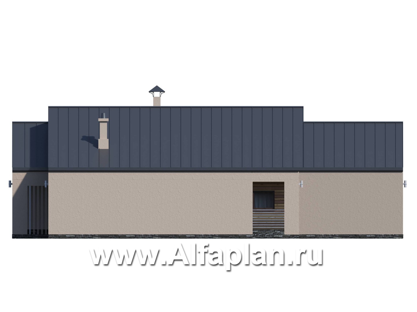 Проекты домов Альфаплан - «Аркада» - проект одноэтажного дома, современный стиль, барнхаус, с фальцевой кровлей - изображение фасада №3