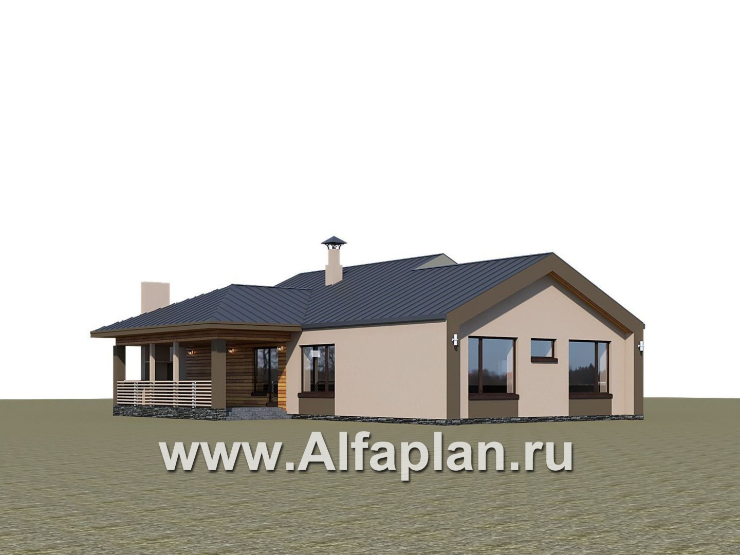 Проекты домов Альфаплан - «Аркада» - проект одноэтажного дома, современный стиль, барнхаус, с фальцевой кровлей - дополнительное изображение №2