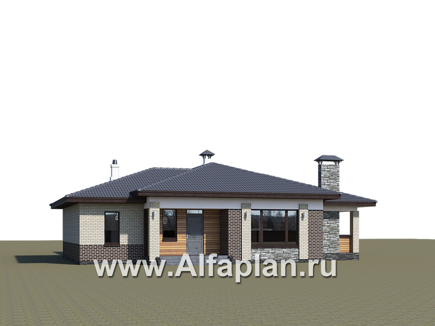 Проекты домов Альфаплан - «Юкон» - просторный одноэтажный коттедж с террасой - дополнительное изображение №1