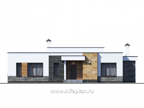 Проекты домов Альфаплан - «Мадейра» - стильный одноэтажный дом с плоской кровлей - превью фасада №1