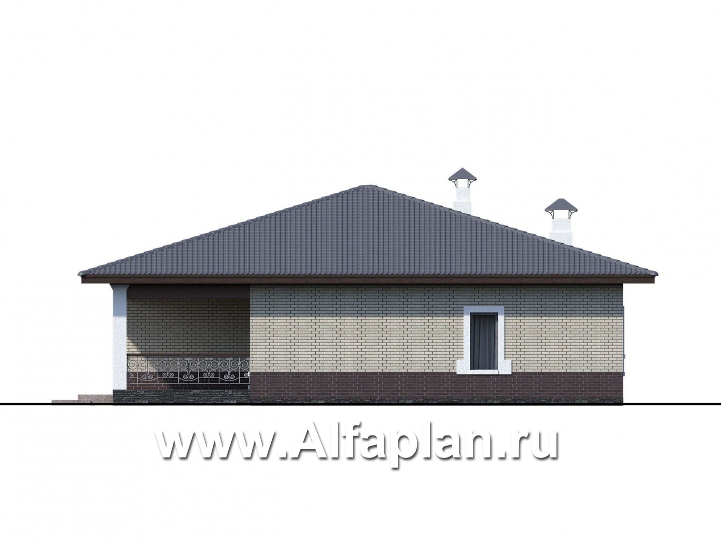 Проекты домов Альфаплан - «Ангара» - стильный одноэтажный коттедж с террасой - изображение фасада №3