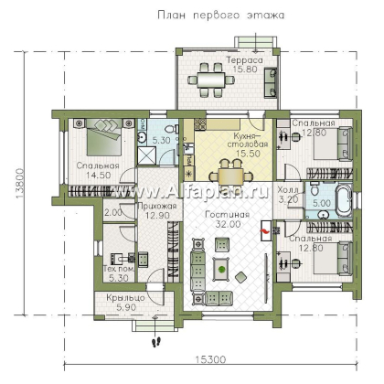 Проекты домов Альфаплан - «Магнолия» — плоскокровельный коттедж с удобной планировкой - превью плана проекта №1