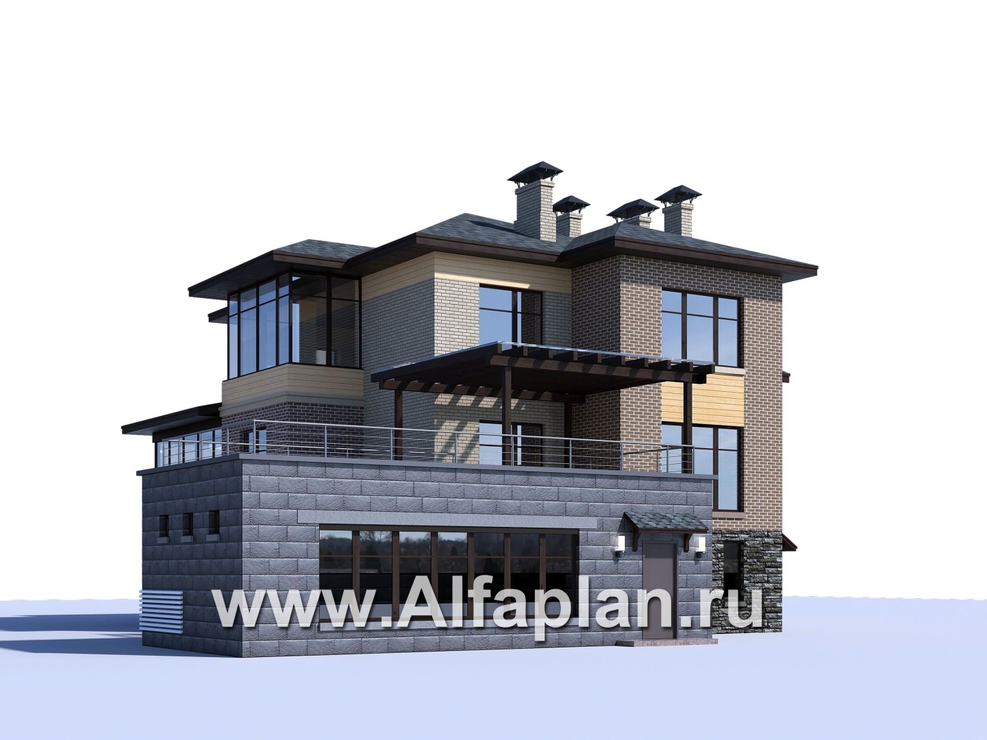 Проекты домов Альфаплан - "Амур" - трехэтажный особняк с гаражом и бассейном - дополнительное изображение №2