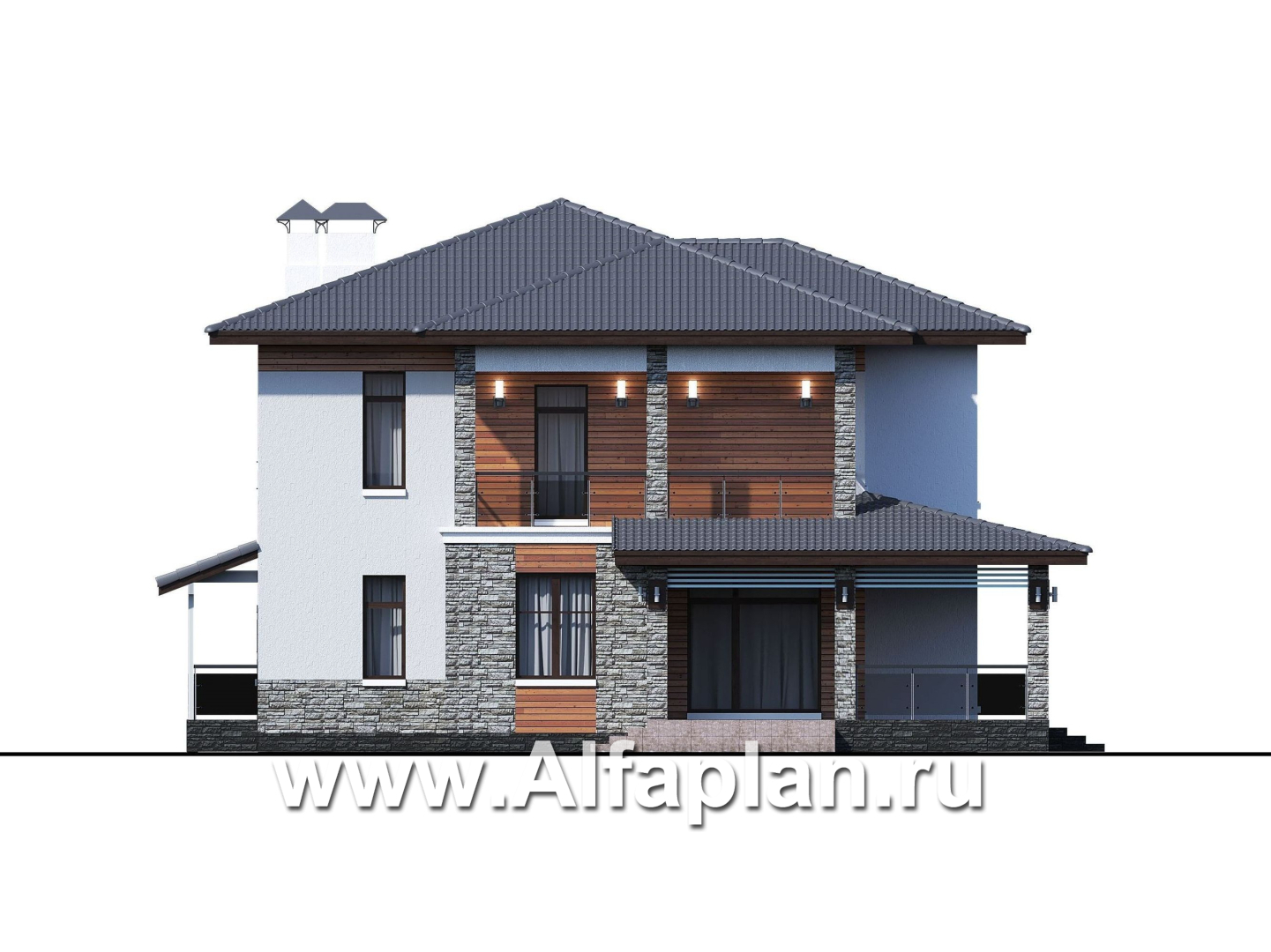 Проекты домов Альфаплан - «Отражение» - двухэтажный дом для большой семьи - изображение фасада №1