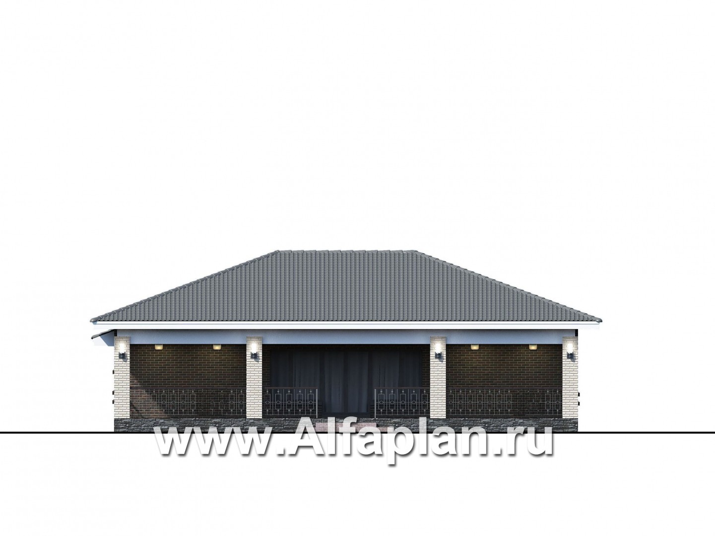 Проекты домов Альфаплан - «Зодиак» - одноэтажный коттедж с гаражом - изображение фасада №3