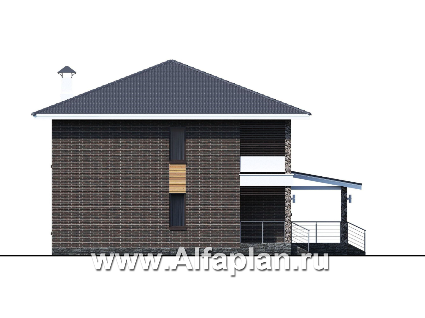 «Эрго» - проект дома 10х10м, планировка с террасой со стороны входа, с удобной планировкой - фасад дома