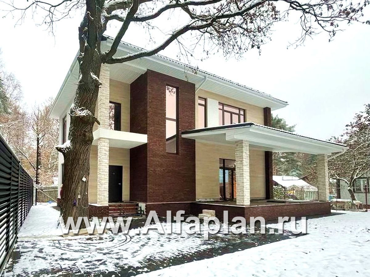 «Эрго» - проект дома 10х10м, планировка с террасой со стороны входа, с удобной планировкой - дизайн дома №4