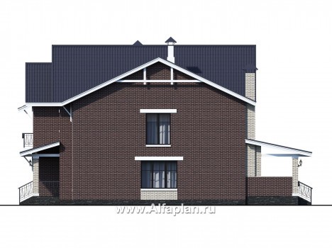 «Сафо» - проект двухэтажного дома, из кирпича, второй свет гостиной, с сауной и с террасой, американский стиль - превью фасада дома
