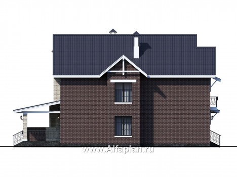 «Сафо» - проект двухэтажного дома, из кирпича, второй свет гостиной, с сауной и с террасой, американский стиль - превью фасада дома