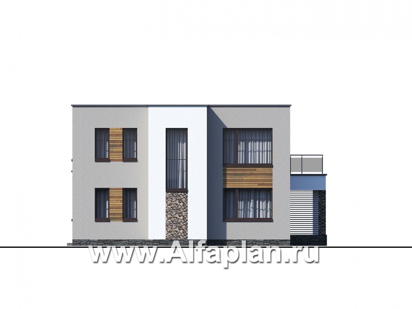 Проекты домов Альфаплан - «Серотонин» - проект современного хай-тек дома с плоской кровлей - изображение фасада №3