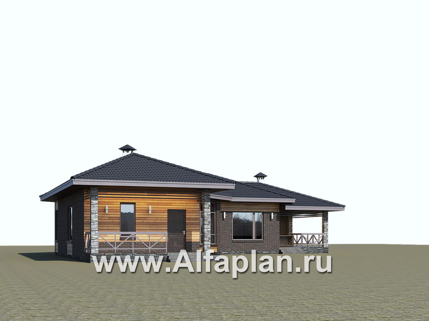 Проекты домов Альфаплан - «Квазар» - проект одноэтажного дома с диагональным планом - дополнительное изображение №2