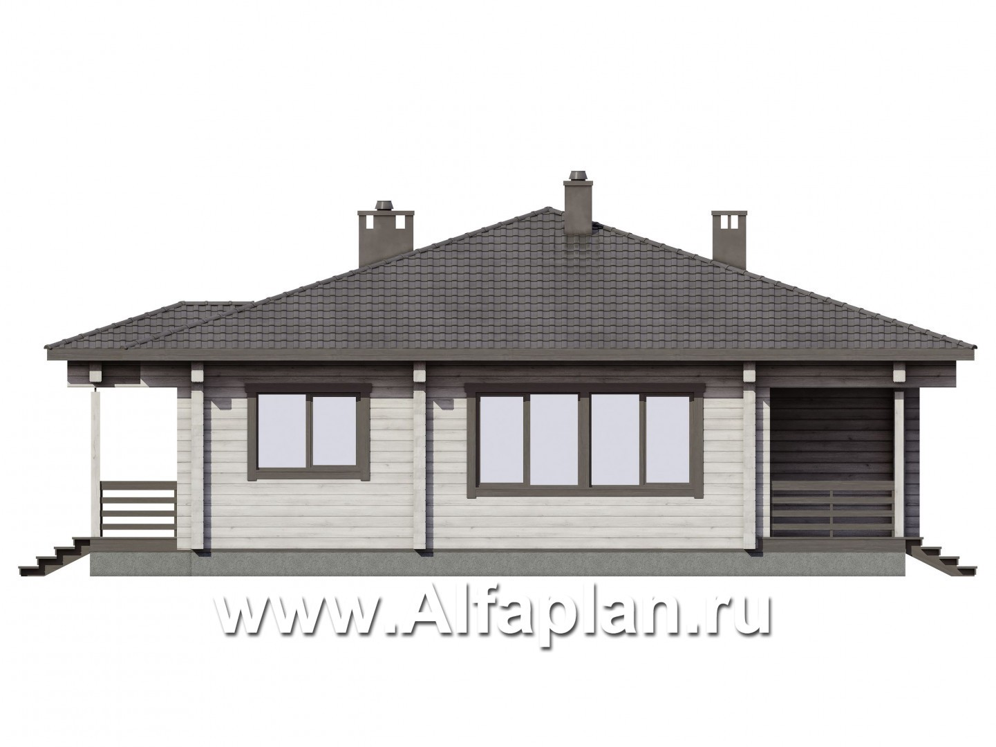 Проекты домов Альфаплан - Проект одноэтажного дома из клееного бруса - изображение фасада №4