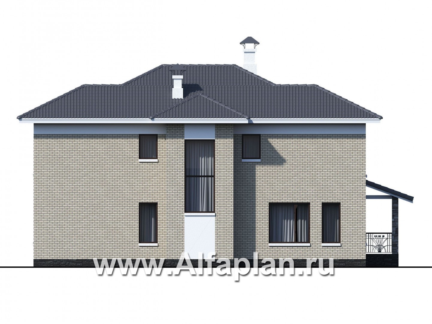 Проекты домов Альфаплан - «Меркурий» - классический двухэтажный дом с мастер-спальней в эркере - изображение фасада №3
