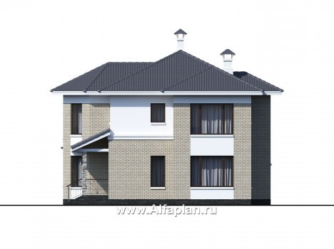 Проекты домов Альфаплан - «Меркурий» - классический двухэтажный дом с мастер-спальней в эркере - превью фасада №2