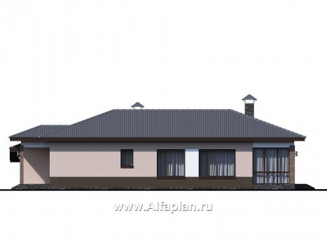 Проекты домов Альфаплан - «Калиопа» -одноэтажный дом с большим гаражом и остекленной верандой - превью фасада №4