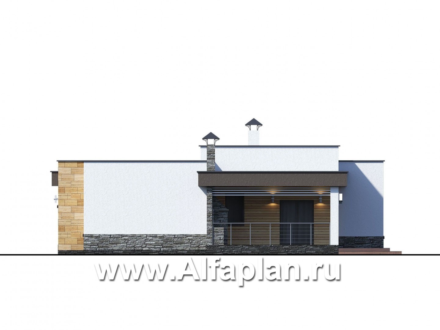 Проекты домов Альфаплан - «Ниагара» - современный одноэтажный коттедж с плоской кровлей - изображение фасада №2