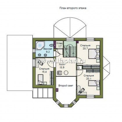 «Эстрелл» - проект двухэтажного дома с эркером и вторым светомв гостиной - превью план дома
