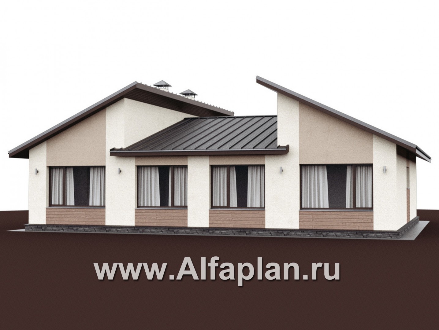 Проекты домов Альфаплан - «Стрельна» - одноэтажный дом с четырьмя комнатами и террасой - дополнительное изображение №3
