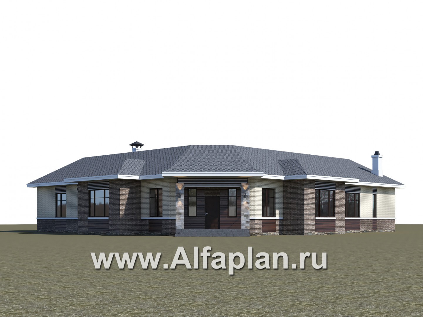 Проекты домов Альфаплан - «Модуль» — проект одноэтажного дома, со вторым светом и с террасой, с диагональным планом, 4 спальни - дополнительное изображение №3