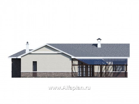 Проекты домов Альфаплан - «Модуль» — проект одноэтажного дома, со вторым светом и с террасой, с диагональным планом, 4 спальни - превью фасада №2