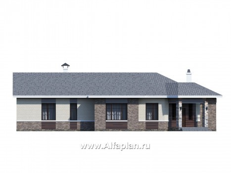 Проекты домов Альфаплан - «Модуль» — проект одноэтажного дома, со вторым светом и с террасой, с диагональным планом, 4 спальни - превью фасада №3