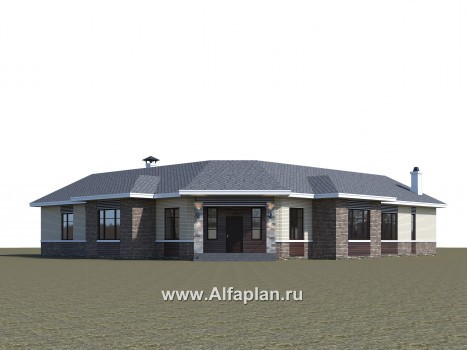 Проекты домов Альфаплан - «Модуль» — проект одноэтажного дома, со вторым светом и с террасой, с диагональным планом, 4 спальни - превью дополнительного изображения №3