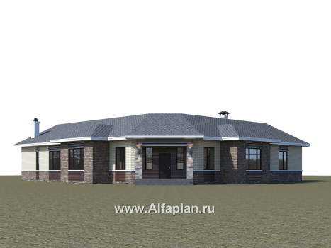 Проекты домов Альфаплан - «Модуль» — одноэтажный дом с диагональным планом, 4 спальни - превью дополнительного изображения №3